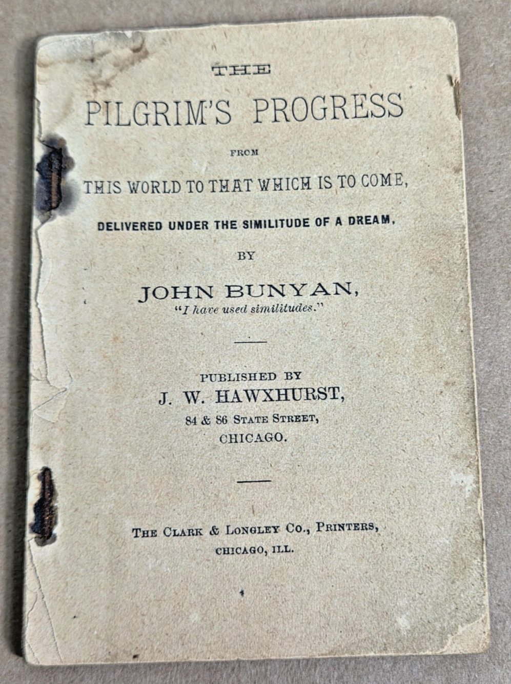 Antique 1880s Miniature "The Pilgrim's Progress" Rare Chicago Ephemera- Bunyan